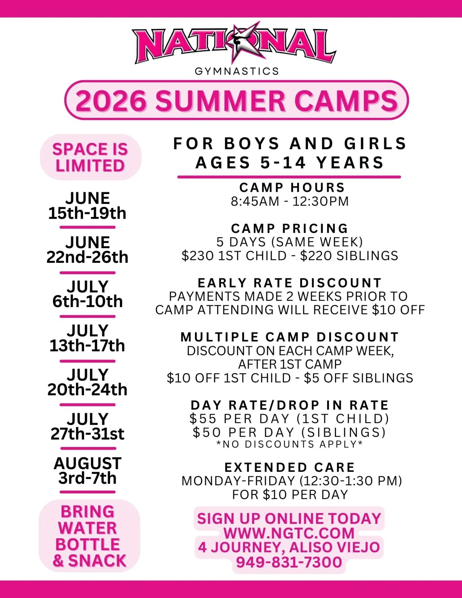 UPDATED 7 Weeks Summer Camps 2026